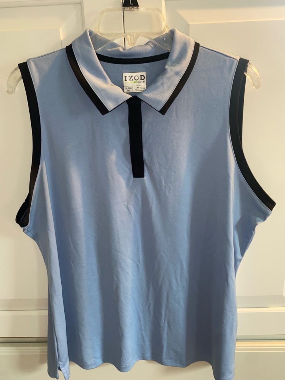 IZOD Women’s Sleeveless Golf Polo Tank Top in Light Blue with Black Trim